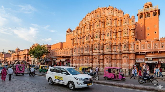 Wide view of Hawa Mahal, Jaipur